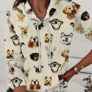NWT‎ Dogs Puppies Lover All-Over Print Hooded Pullover Hoodie Women’s ADORABLE L